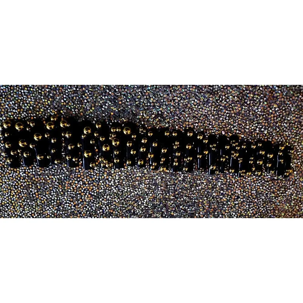 New Hand Made Xl Press On Nails Square Gold Studs 24 Count